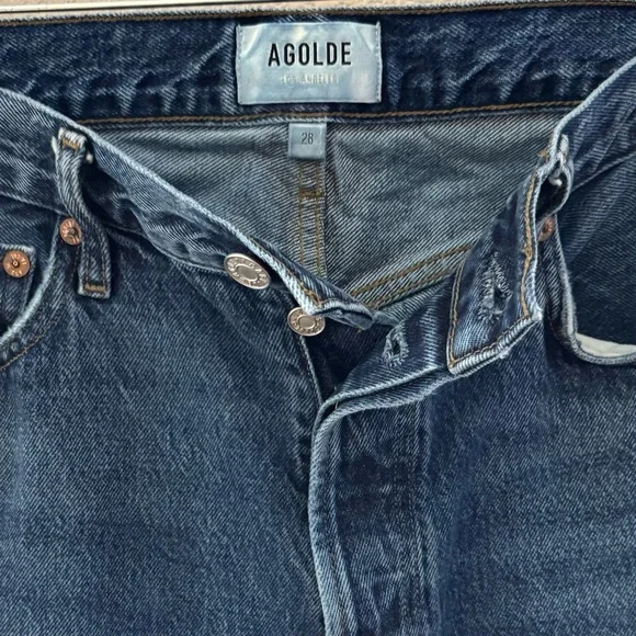 Agolde 90s Pinch Waist Straight Jeans High Rise Med Indigo Blue Button Fly 28 - Picture 15 of 16